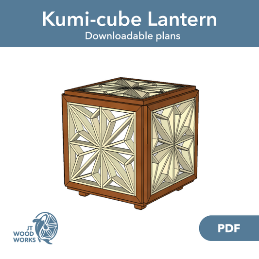 A graphic for the product listing: Kumi-cube Lantern PDF Downloadable Plans.