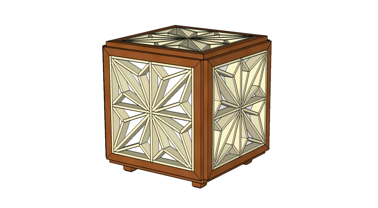 A digitalized example of an assembled Kumi-cube Lantern.