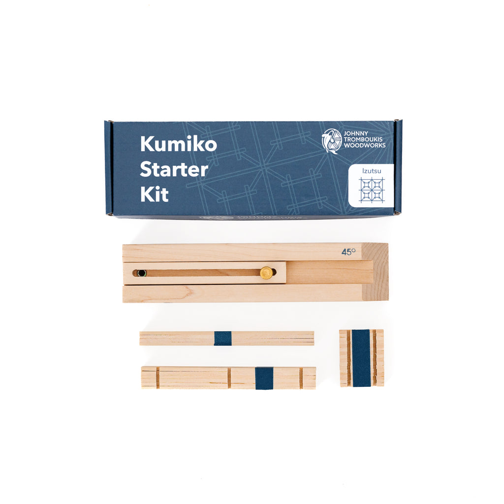 Izutsu Kumiko Starter Kit from JT Woodworks, photo is showcasing included jig and supplies.