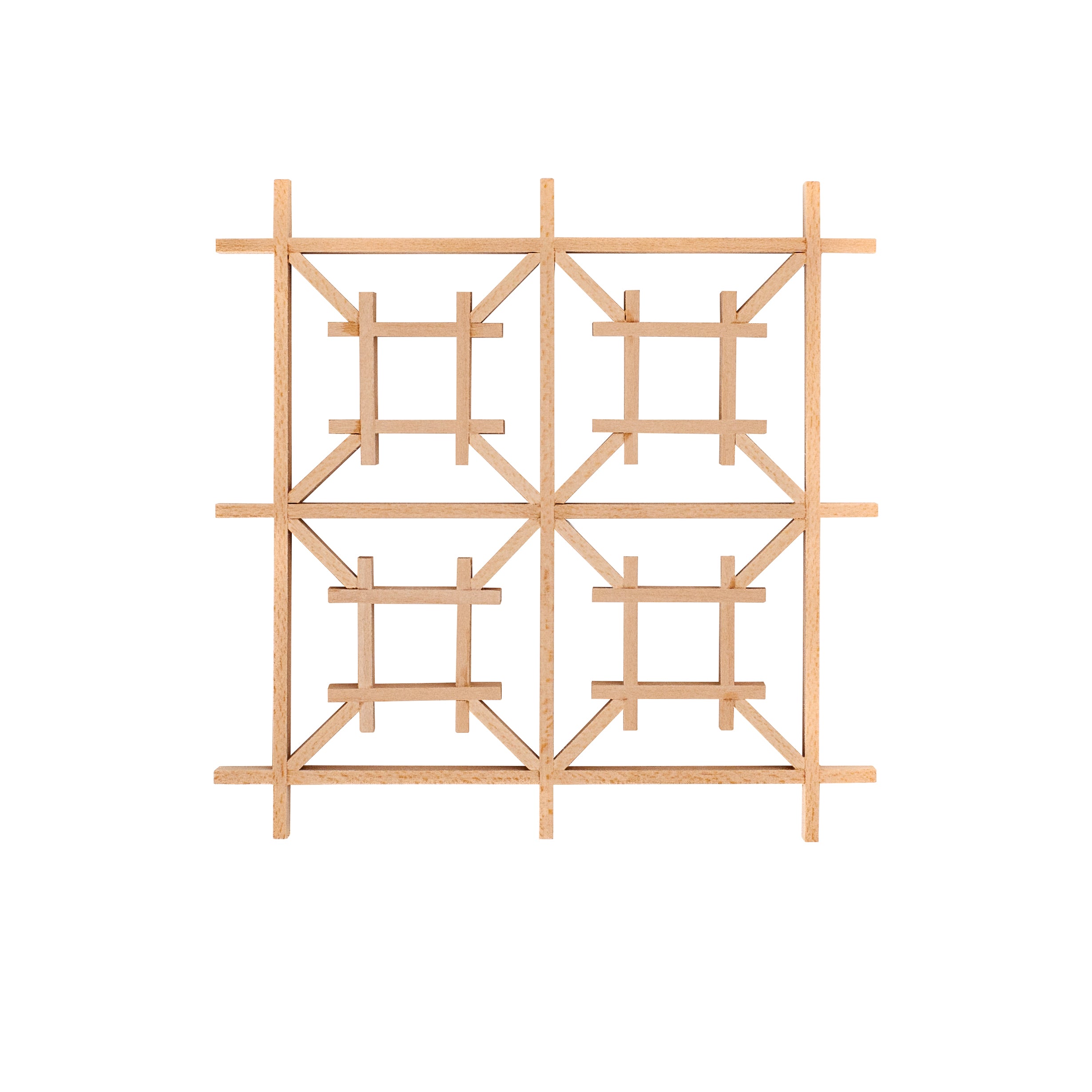 A photo of a completed Izutsu kumiko panel made from basswood, put together by hand by Johnny Tromboukis of JT Woodworks.