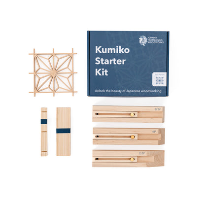 Kumiko Starter Kit - Kaku Asanoha by JT Woodworks. Comes with packaging, jigs, and pieces to create an Asanoha pattern.